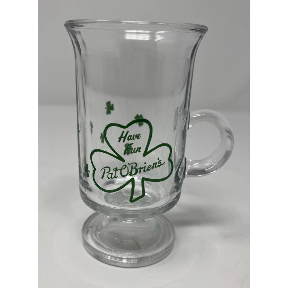 Pat O'Brien's Irish Green Shamrock Glass Have Fun 5" Tall x 3" Wide